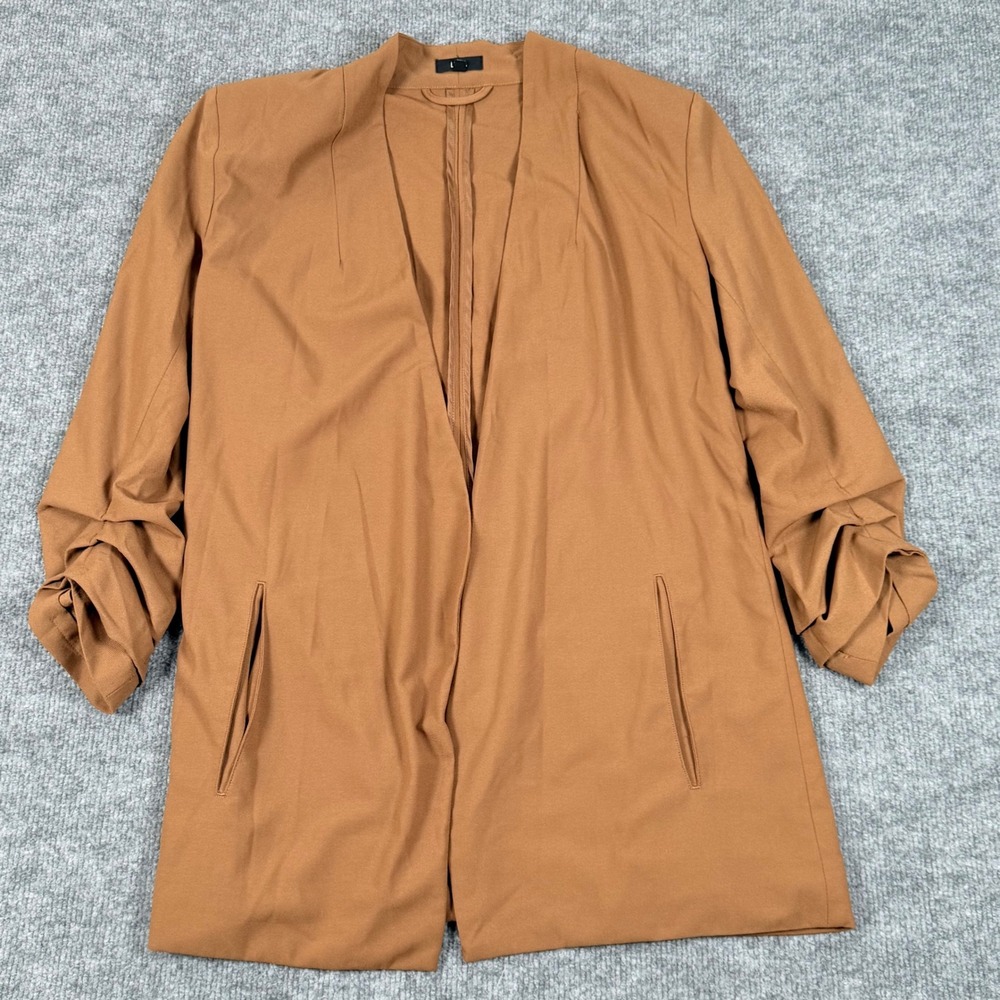 LUCCA Medium Chic Open Cardigan Jacket Shoulder Pad Ruched Sleeve Fall Fashion